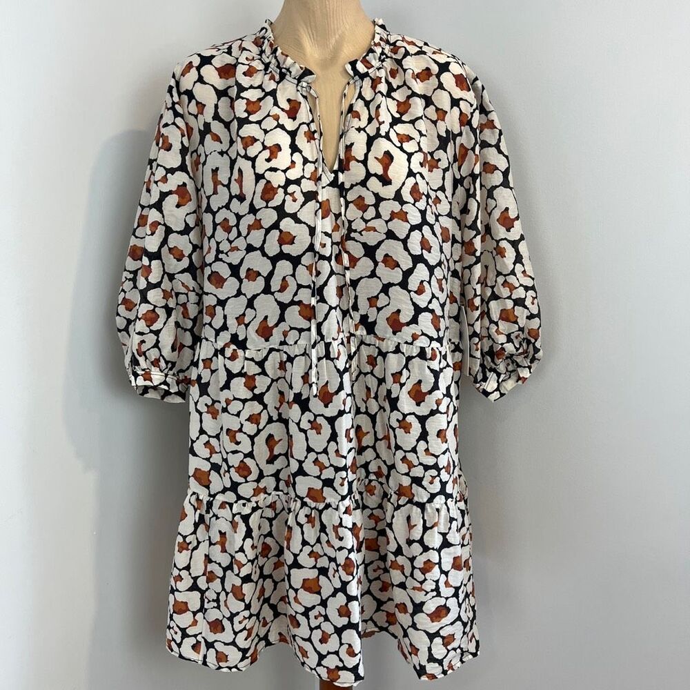 Brand New Hudson North Women's Large White Floral Spots Motif Mini Dress Dainty